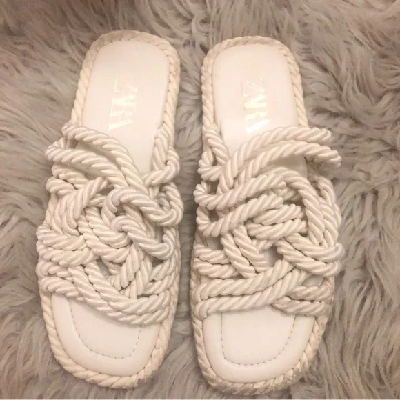 Zara Shoes Zara Knotted Rope Sandal Cream Size 3875 Poshmark